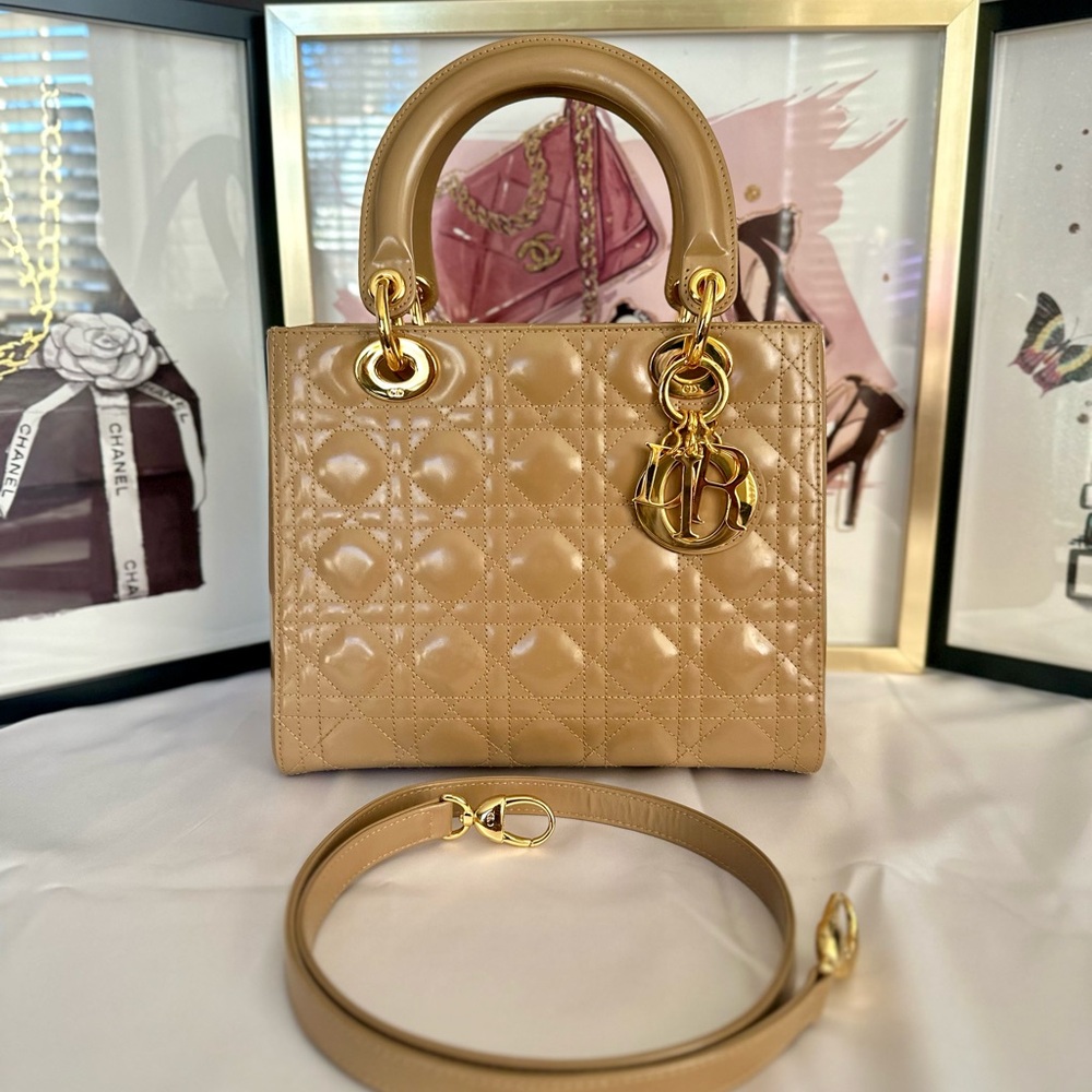 Christian Dior Tan Quilted Leather Handbag